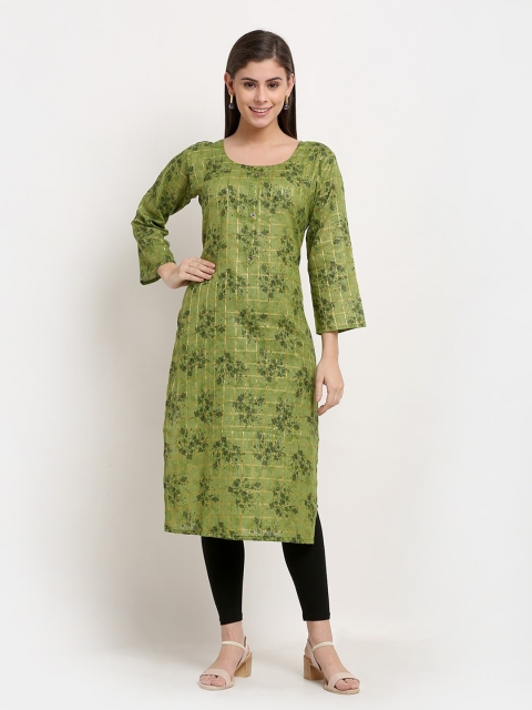 

Jinfo Green Floral Printed Organic Cotton Straight Kurta