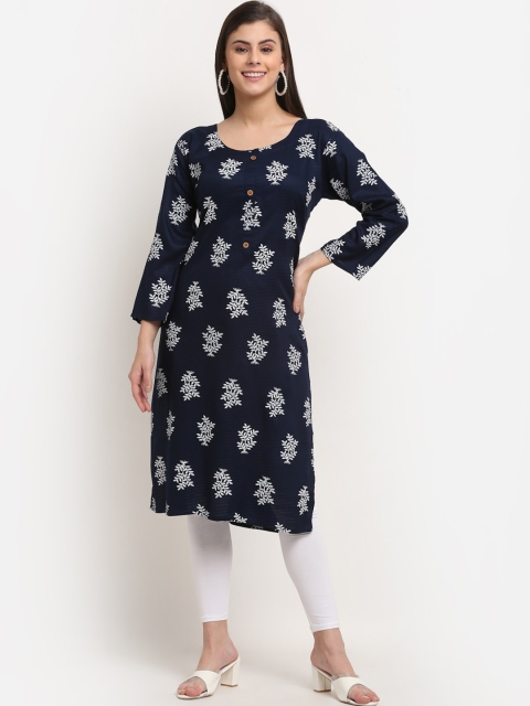 

Jinfo Women Navy Blue Floral Printed Floral Kurta