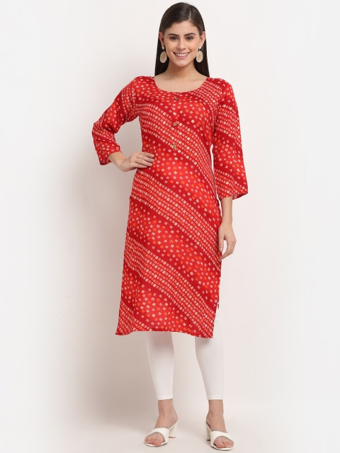 

Jinfo Red Bandhani Printed Straight Kurta