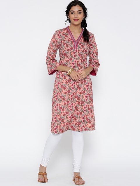 

Biba Women Pink Printed Straight Kurta