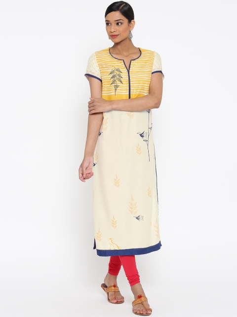 

Biba Women Off-White Printed Straight Kurta