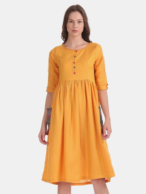 

Bronz Yellow A-Line Dress