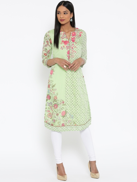 

Biba Women Green Floral Print Straight Kurta