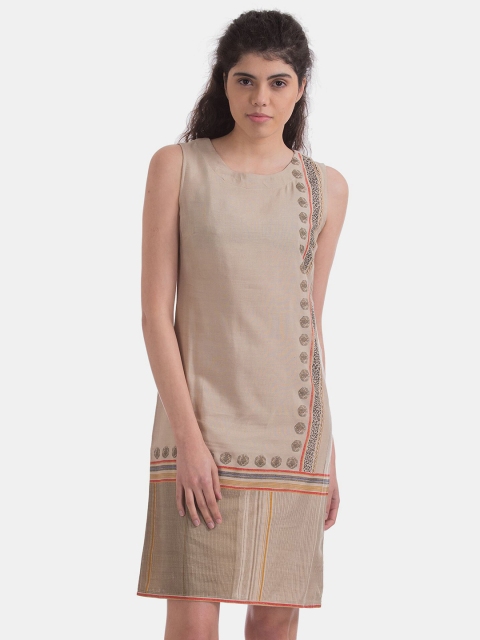 

Bronz Beige Printed A-Line Dress