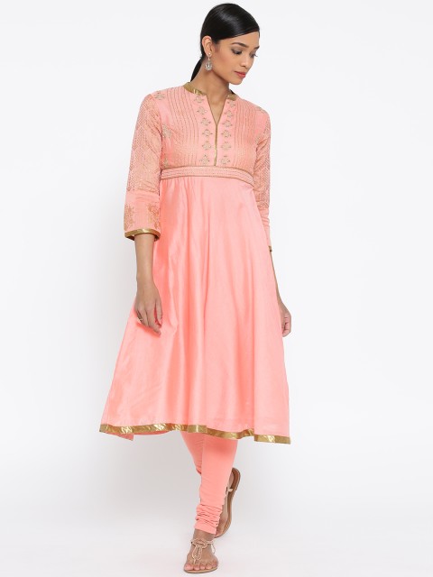 

Biba Women Coral Pink Embroidered Anarkali Kurta