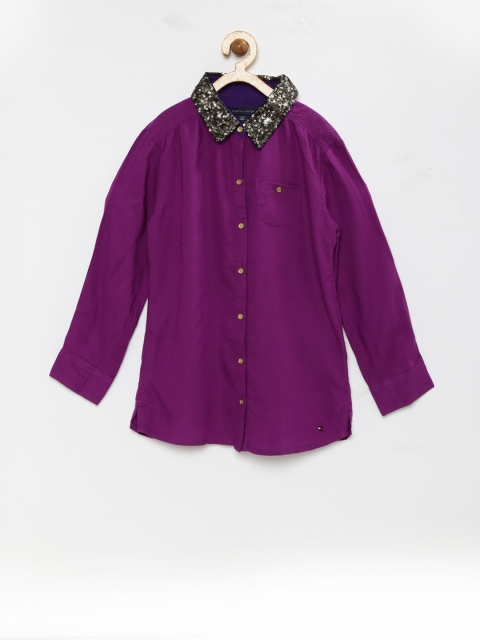 

Tommy Hilfiger Girls Purple Self-Design Shirt-Style Top