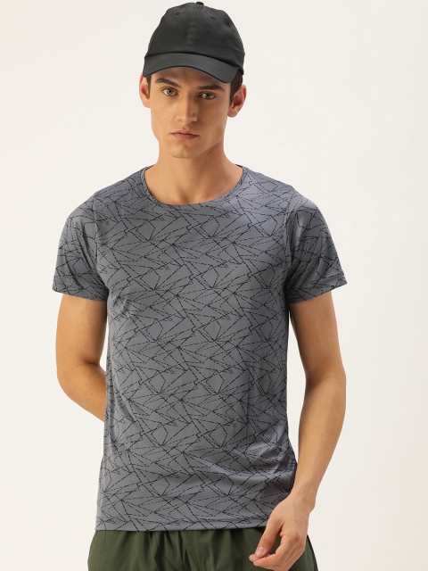 

Sports52 wear Men Grey Abstract Print Round Neck Applique Dry Fit Training or Gym T-shirt