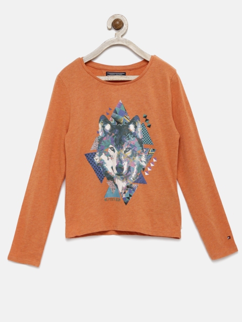 

Tommy Hilfiger Girls Orange Printed Round Neck T-shirt