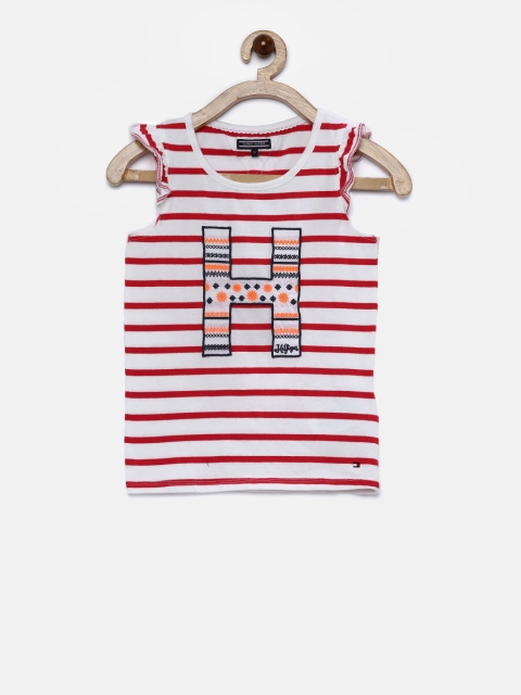 

Tommy Hilfiger Girls White & Red Striped Round Neck T-Shirt