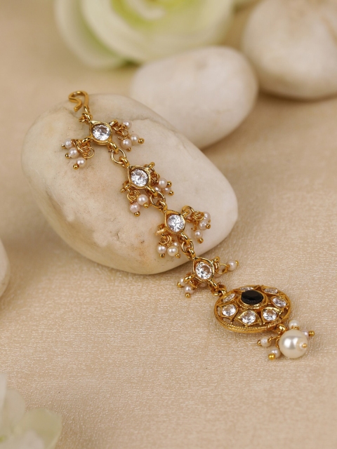 

Priyaasi Gold-Plated & White Stone-Studded Maangtika