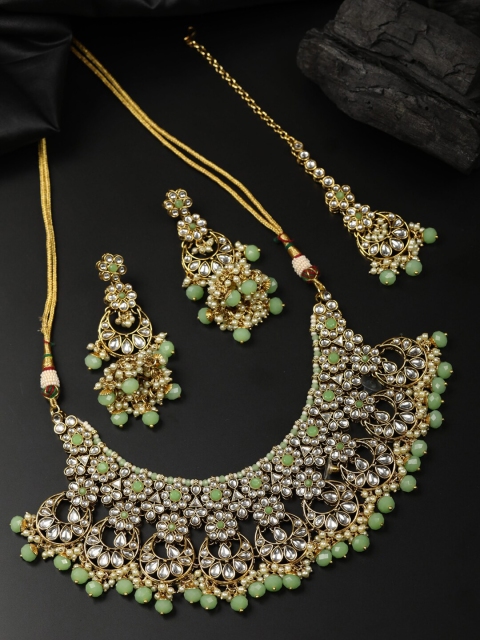 

Priyaasi Gold-Plated Green Kundan Stone-Studded Jewellery Set