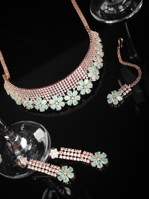 

Priyaasi Gold-Plated Green AD Stone Studded Jewellery Set