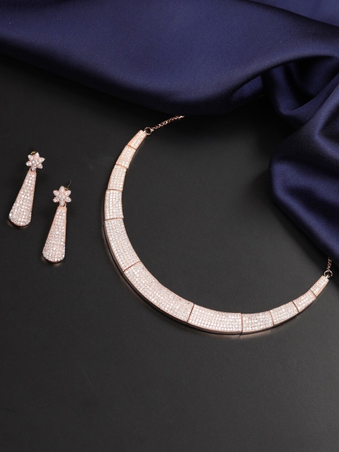 

Priyaasi Rose Gold-Plated White AD-Studded Jewellery Set