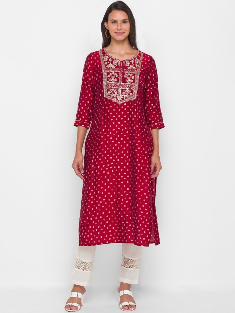 

ZOLA Women Maroon Bandhani Printed Embroidered Detail Kurta