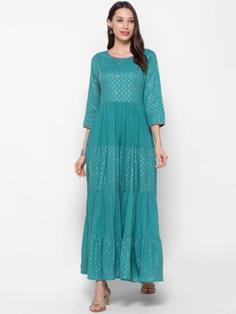 

ZOLA Women Green Printed Zari Anarkali Kurta