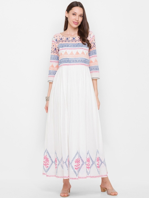 

ZOLA Women White & Blue Ethnic Motifs Printed Anarkali Kurta