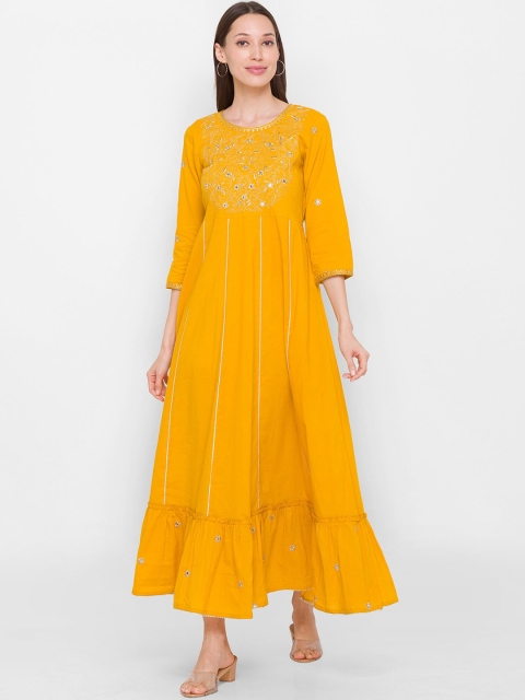 

ZOLA Women Mustard Yellow Ethnic Motifs Embroidered Anarkali Kurta