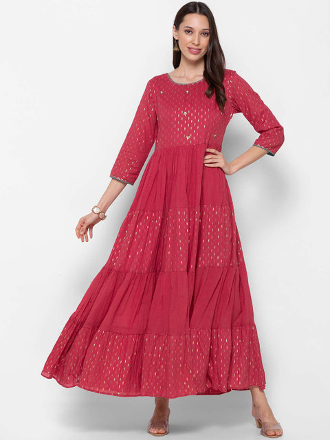 

ZOLA Women Red Cotton Anarkali Kurta