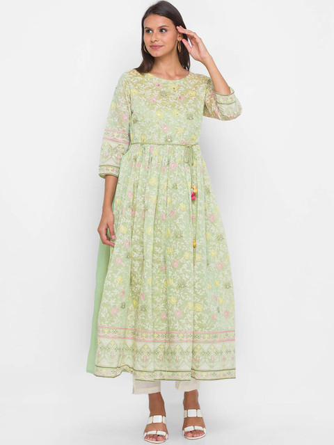 

ZOLA Women Sage Green Embroidered Anarkali Kurta