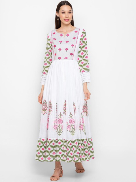 

ZOLA Women White Floral Embroidered Flared Sleeves Anarkali Kurta