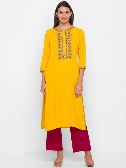 

ZOLA Women Yellow Ethnic Motifs Yoke Design Kurta