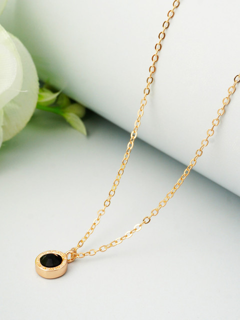 

Ferosh Gold-Toned & Black Stone Studded Circular Pendant with Chain