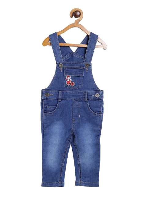 

612 league Boys Blue Solid Cotton Denim Dungarees