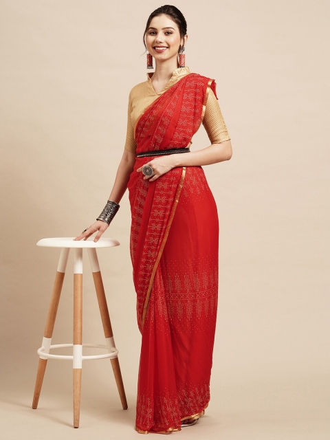 

Saree mall Women Red Floral Embellished Saree