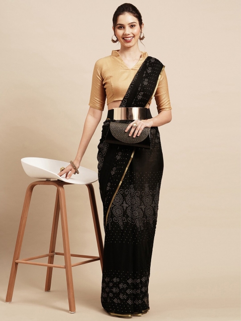 

Saree mall Black & Gold-Toned Floral Sarees
