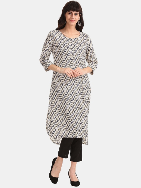 

Karigari Women White Floral Printed Kurta