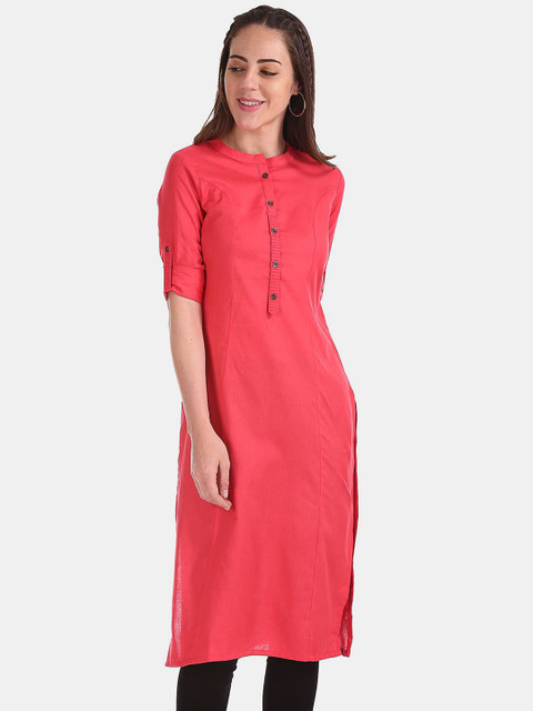 

Karigari Women Pink Solid Pure Cotton Straight Kurta