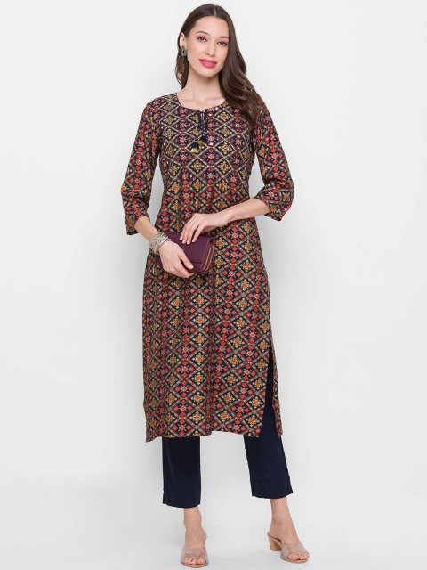 

ZOLA Women Navy Blue Ethnic Motifs Printed Kurta With Trousers