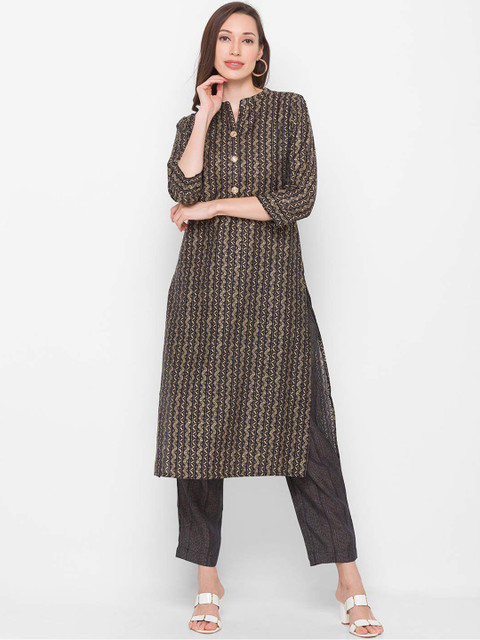 

ZOLA Women Black Floral Printed Kurta with Trousers