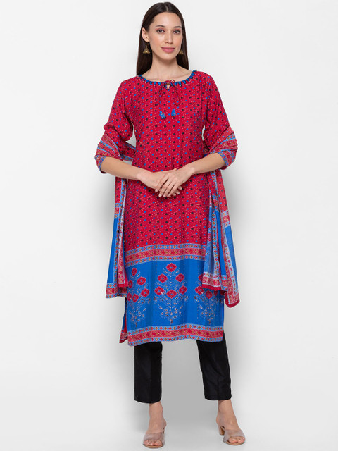 

ZOLA Women Coral Floral Printed Kurta with Trousers & With Dupatta