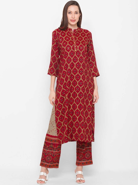 

ZOLA Women Maroon Embroidered Kurta with Trousers