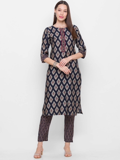 

ZOLA Women Navy Blue Floral Printed Kurta with Salwar