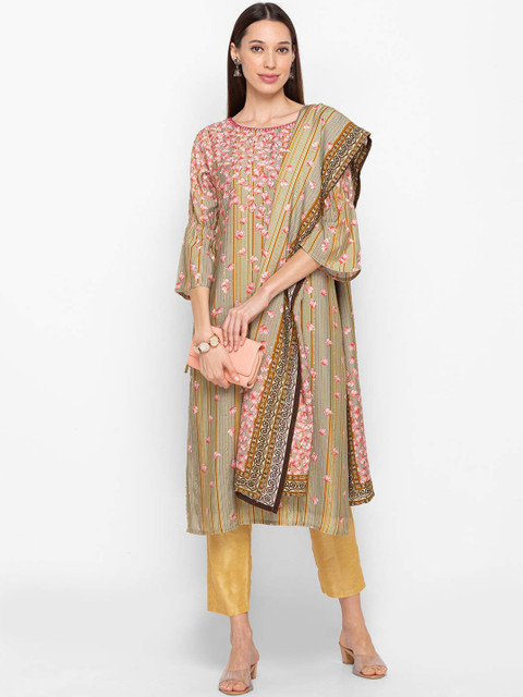 

ZOLA Women Yellow & Pink Floral Printed Kurta with Trousers & Dupatta