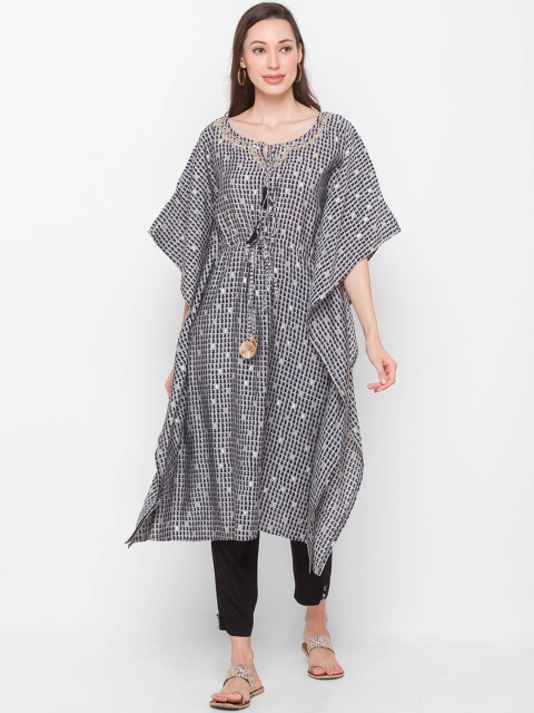 

ZOLA Women Grey Embroidered Kaftan Kurta with Trousers