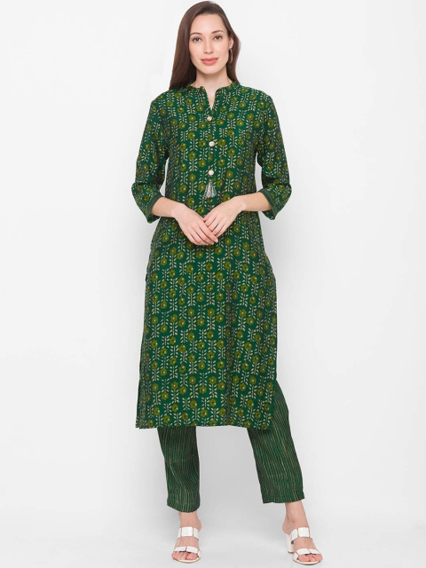 

ZOLA Women Green Striped Kurta with Trousers