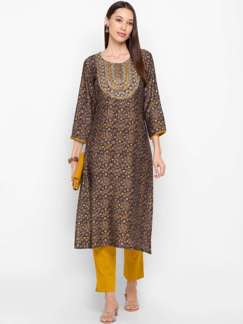 

ZOLA Women Mustard Yellow Ethnic Motifs Printed Kurta with Trousers