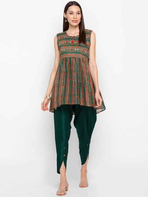 

ZOLA Women Green Striped Empire Kurti with Dhoti Pants