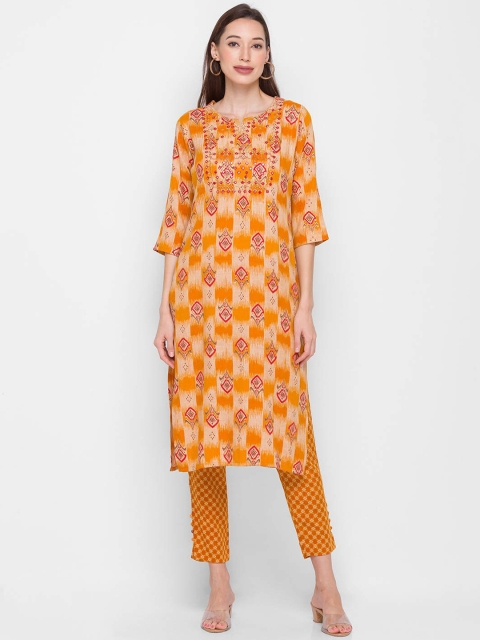 

ZOLA Women Mustard Yellow Ethnic Motifs Printed Kurta with Trousers