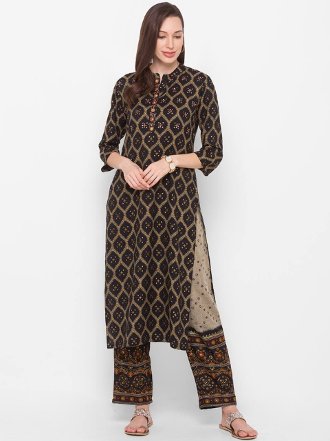 

ZOLA Women Black Ethnic Motifs Printed Sequinned Kurta with Trousers