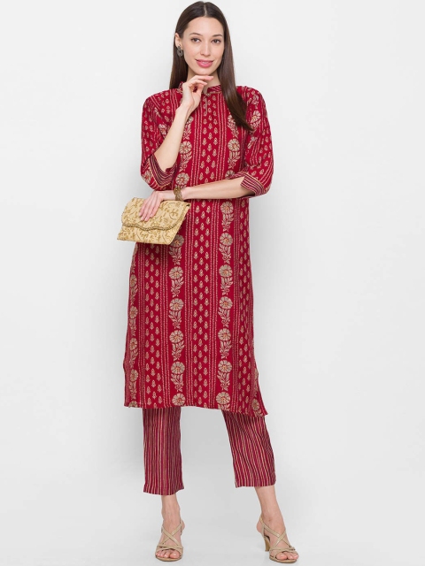 

ZOLA Women Maroon Floral Printed Kurta with Trousers