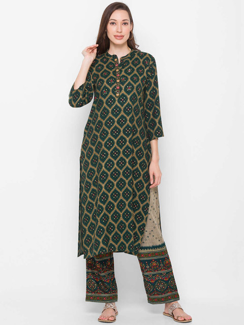 

ZOLA Women Green & Beige Kurta with Trousers