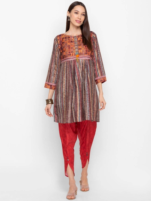 

ZOLA Women Red Striped Empire Kurti with Dhoti Pants