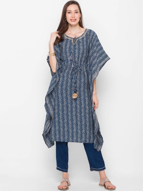 

ZOLA Women Blue & White Floral Printed Kurta with Trousers