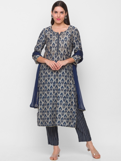 

ZOLA Women Navy Blue Floral Printed Kurta with Trousers & With Dupatta