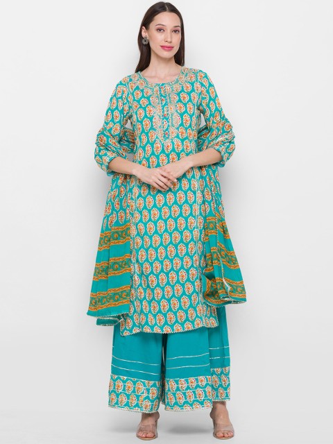 

ZOLA Women Green Floral Printed & Embellished Kurta with Palazzo & Dupatta