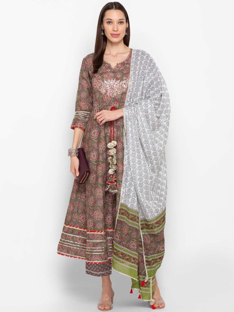 

ZOLA Women Grey Floral Printed Kurta with Trousers & With Dupatta